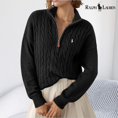 Ꮢalph Lauren™ Kabelstickad Pullover med Halv-Zip